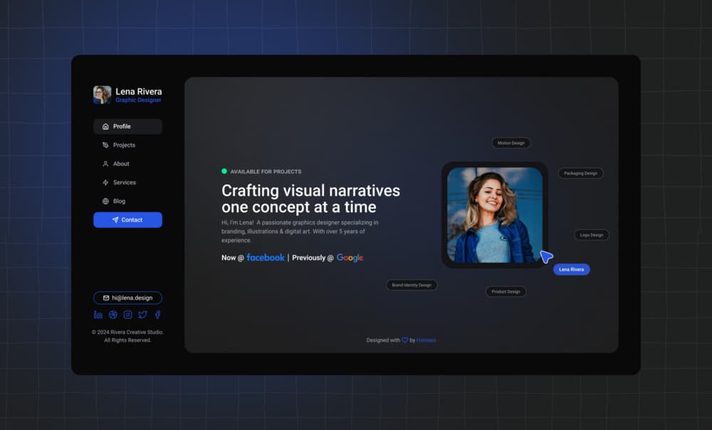 Design for a personal portfolio website using Figma
